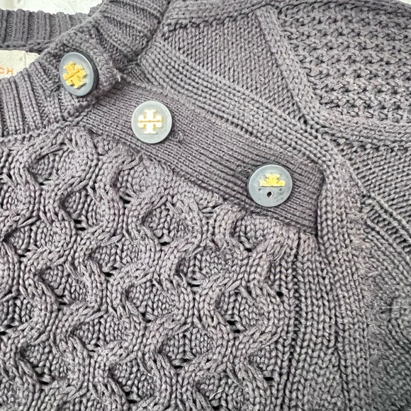Tory Burch Navy Blue Cable Knit Crewneck Cotton Sweater Medium - Picture 3 of 5